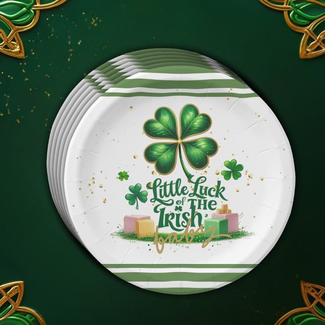 Little luck of Irish Shamrock Gold Baby Shower Paper Plate (Creator Uploaded)