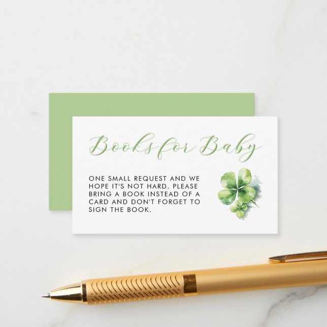 Little Lucky Charm Baby Shower Books for Baby Enclosure Card (Front/Back In Situ)