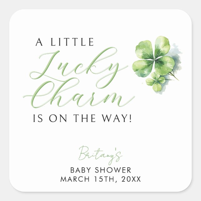 Little Lucky Charm is on the way Baby Shower Square Sticker (Front)