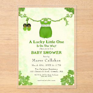 Little Lucky One Shamrock Baby Girl Outfit Acrylic Invitations