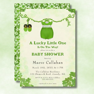 Little Lucky One Shamrock Baby Girl Outfit Invitation