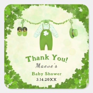 Little Lucky One Shamrock Baby Outfit Baby Shower Square Sticker