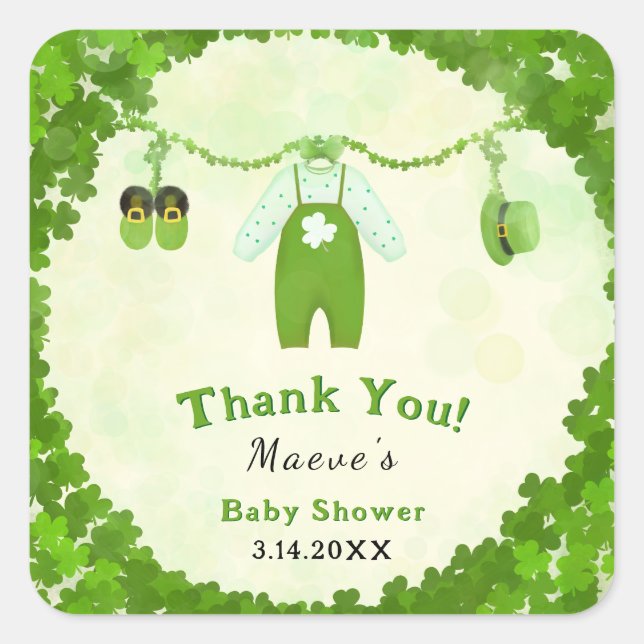 Little Lucky One Shamrock Baby Outfit Baby Shower Square Sticker (Front)