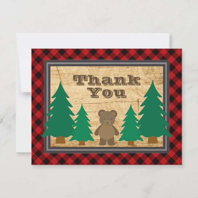 Little Lumberjack Baby Shower Rustic Thank You Card (Front)