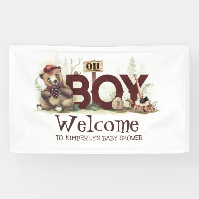 Little Lumberjack Bear Baby Shower Welcome Banner (Horizontal)
