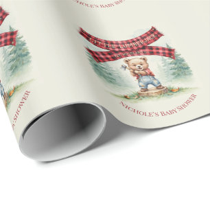 Little Lumberjack Is On The Way Boy Baby Shower Wrapping Paper