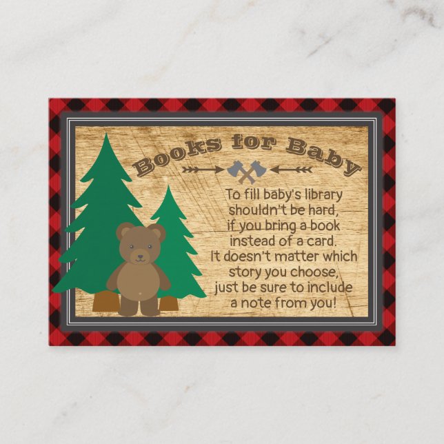 Little Lumberjack Plaid Baby Shower Bring a Book Enclosure Card (Front)