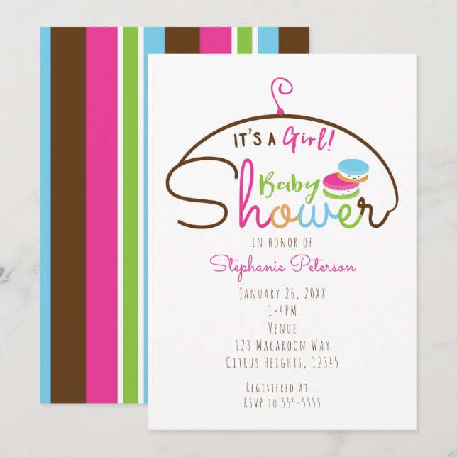 Little Macaroons Girl Baby Shower Invitations (Front/Back)