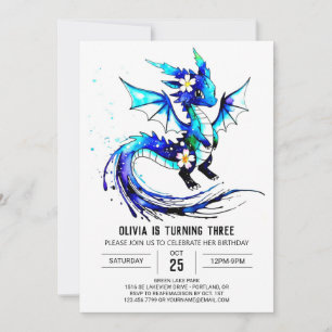 Little Magical Dragon Digital Girl Birthday Invitation