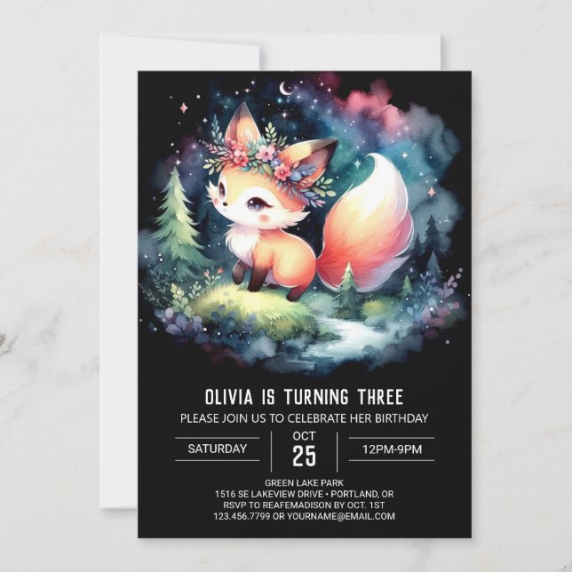  Little Majestic Fox Birthday digital  Invitation (Front)