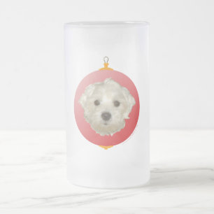 Little Maltese Christmas Ornament Frosted Glass Beer Mug