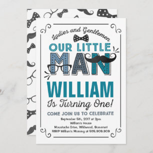 Little Man 1st Birthday Invitation Mustache Party