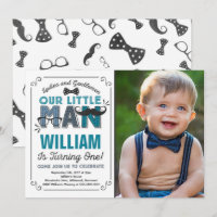Little Man 1st Birthday Invitation Mustache Party