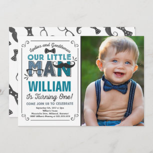 Little Man 1st Birthday Invitation Mustache Party