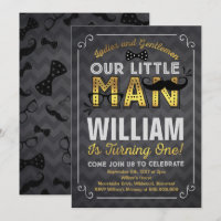 Little Man 1st Birthday Invitation Mustache Party
