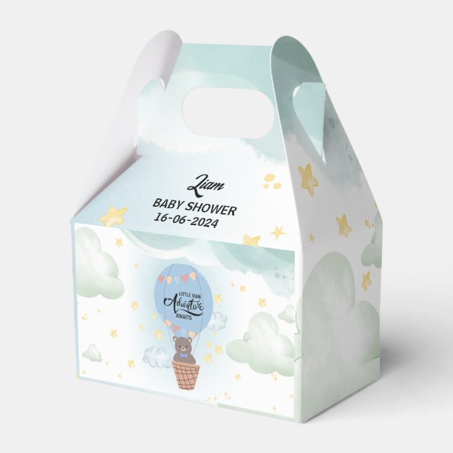  little man adventure awaits bear baby shower favour box (Front Side)