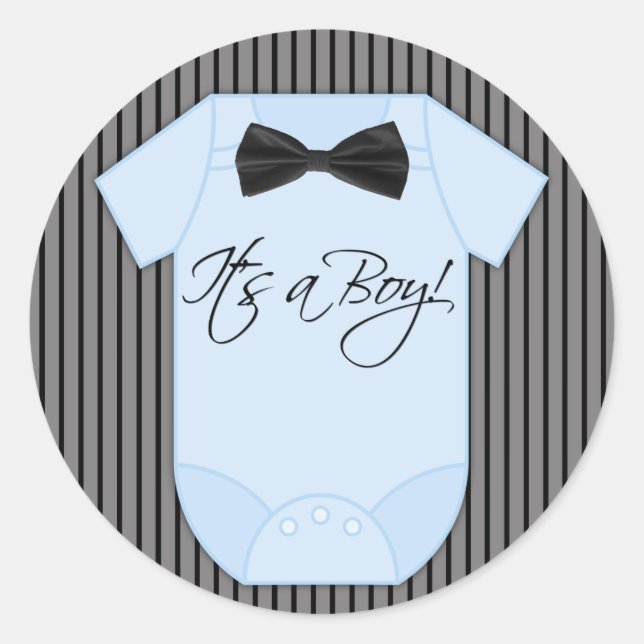 Little Man Baby Boy Shower Classic Round Sticker (Front)
