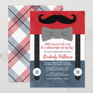 little man baby boy shower invitation red navy