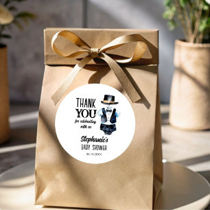 Little man baby shower black tuxedo favour classic round sticker