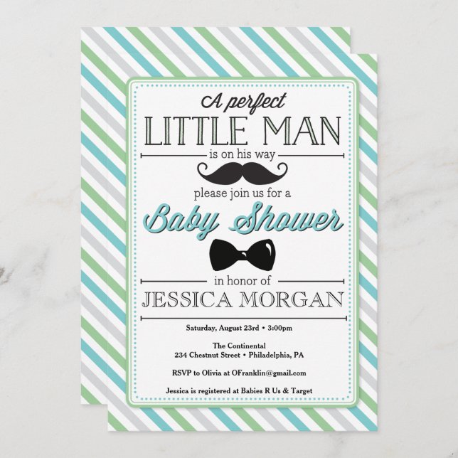 Little Man Baby Shower Invitation (Front/Back)