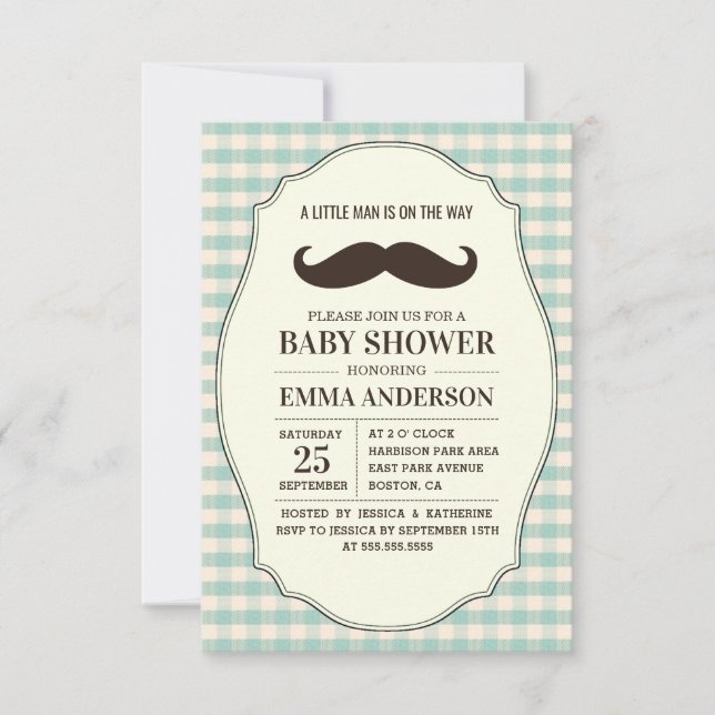 Little Man Baby Shower Invitation Boy - Moustache (Front)