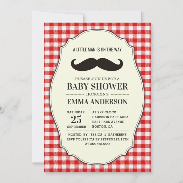 Little Man Baby Shower Invitation Boy - Moustache (Front)