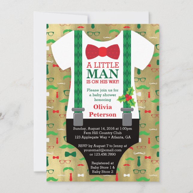 Little Man Baby Shower Invitation, Christmas Invitation (Front)