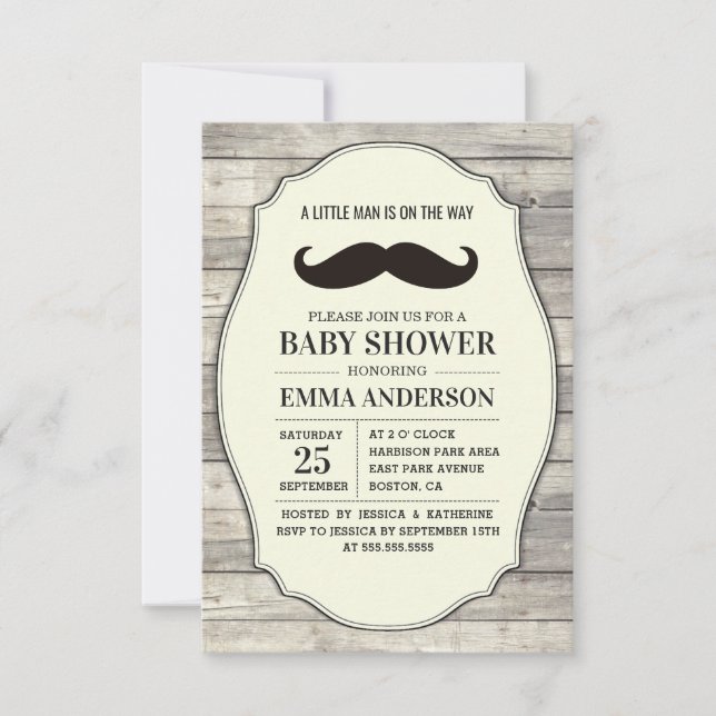 Little Man Baby Shower Invitation Country Moustach (Front)
