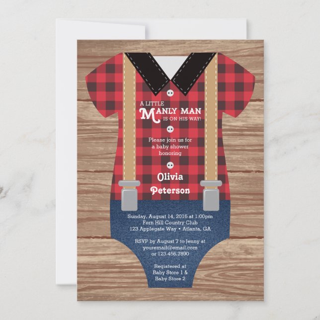 Little Man Baby Shower Invitation, Lumberjack Invitation (Front)