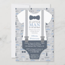 Little Man Baby Shower Invitation, Navy Blue, Grey