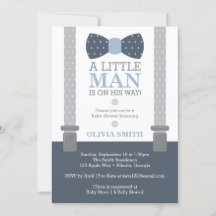Little Man Baby Shower Invitation, Navy Blue, Grey