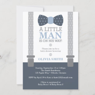 Little Man Baby Shower Invitation, Navy Blue, Grey Invitation