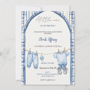 Little Man Baby Shower Invitation Rustic Blue Baby