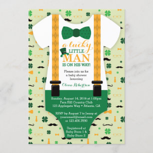 Little Man Baby Shower Invitation, St Patricks Day Invitation