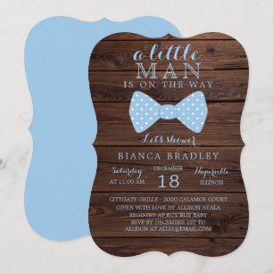 Little Man Baby Shower Invitation   Wood Bow Tie