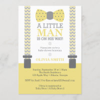 Little Man Baby Shower Invitation, Yellow, Grey