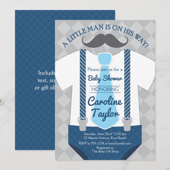 Little Man Baby Shower Outfit Invitation (Front/Back)