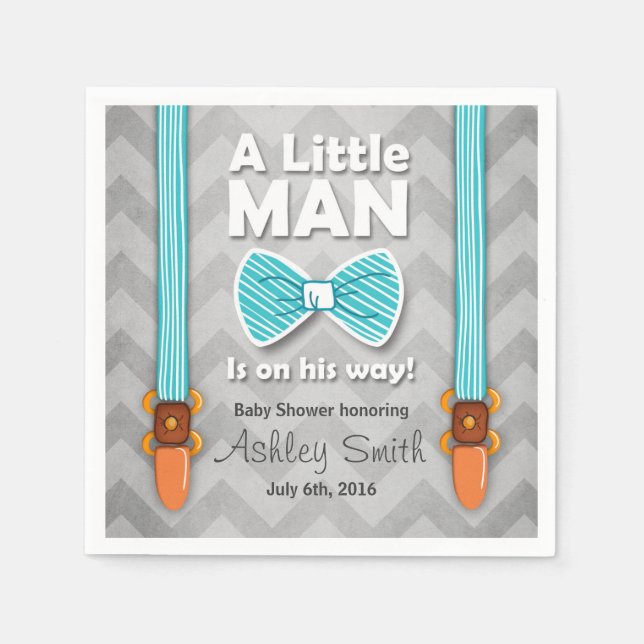 Little Man Baby Shower Paper Napkin Bow Tie Blue (Front)