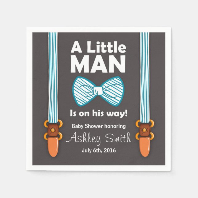 Little Man Baby Shower Paper Napkin Bow Tie Blue (Front)