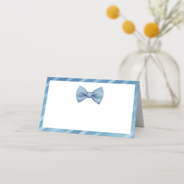 Little Man Baby Shower Place Cards – Blue Bow Tie  (Front)