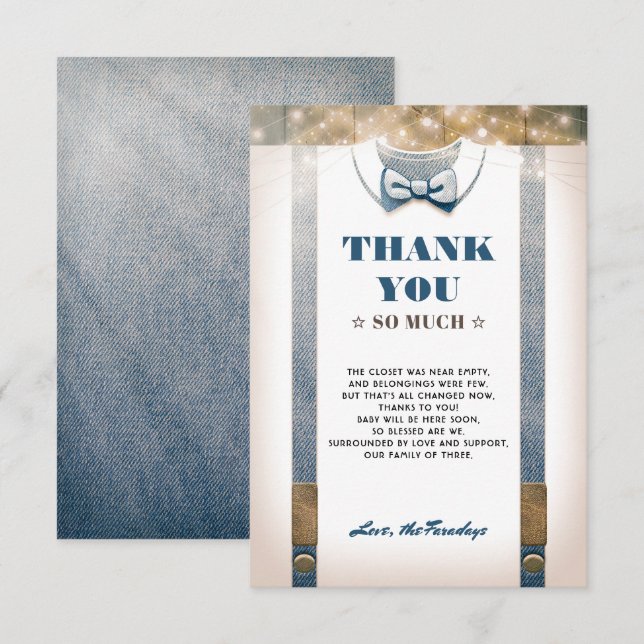 Little Man Baby Shower | Rustic Country Thank You Invitation (Front/Back)