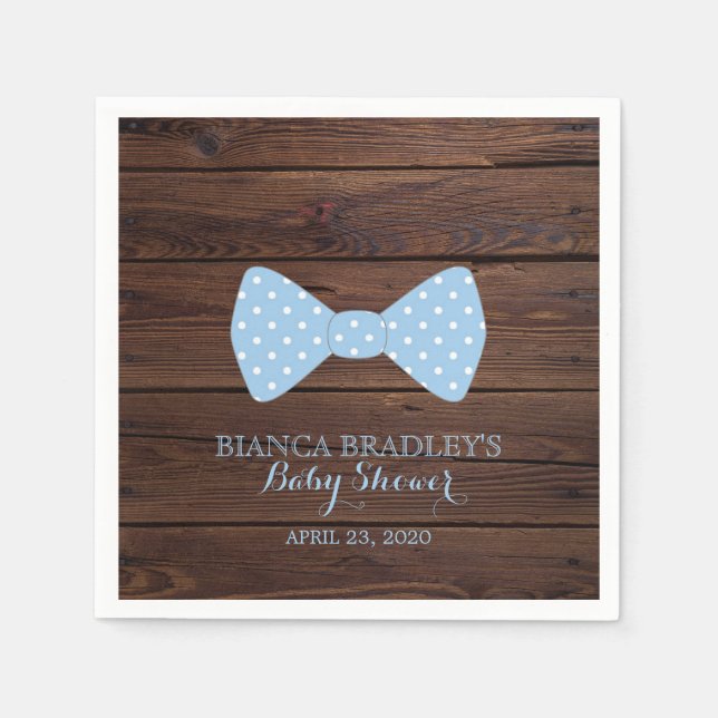 Little Man Baby Shower | Rustic Wood Bowtie Napkin (Front)