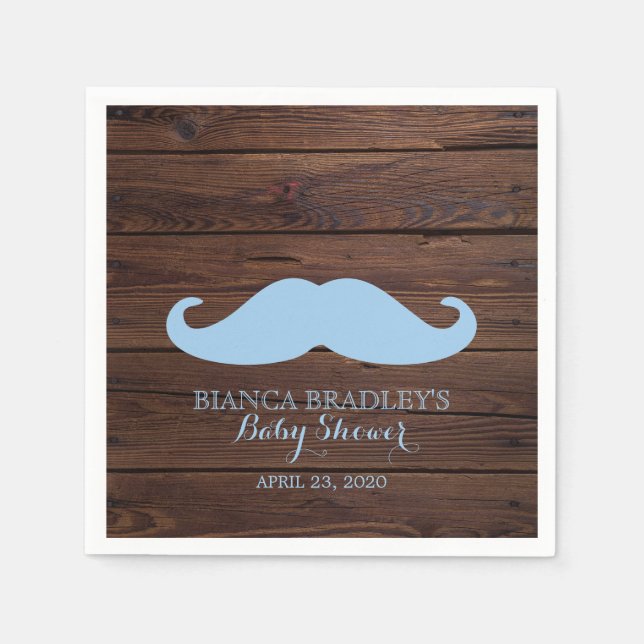 Little Man Baby Shower | Rustic Wood Moustache Napkin (Front)