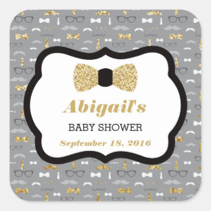 Little Man Baby Shower Sticker, Gold, Grey, Black Square Sticker