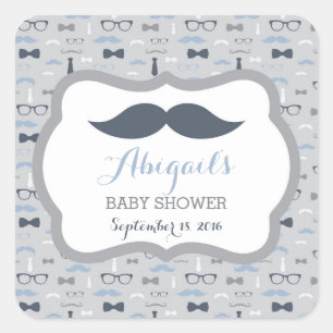Little Man Baby Shower Sticker, Navy Blue, Grey Square Sticker