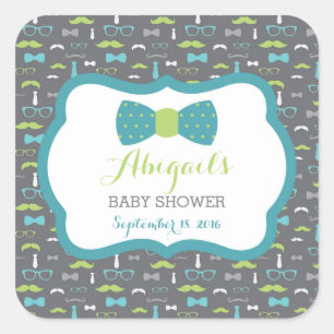 Little Man Baby Shower Sticker, Teal, Green, Grey Square Sticker