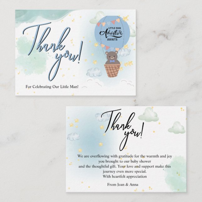 little man Baby Shower thank you Card (Front/Back)