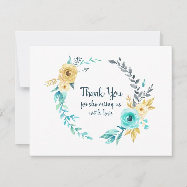 Little Man Baby Shower Wreath Teal Blue Thank You (Front)