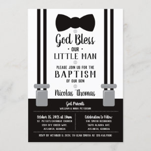 Little Man Baptism Invitation, Black, White Invitation