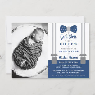 Little Man Baptism Invitation, Blue, Grey Invitation